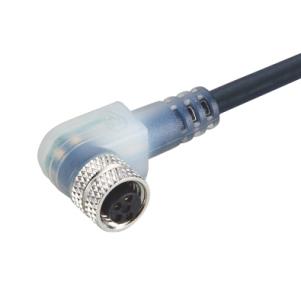 M8 Plug Female Connector With 24AWG Cable,Right angled,With LED
